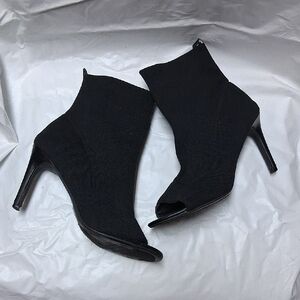 Forever 21 Women's Black Peep-Toe Sock Booties - Stretch Knit Ankle Heels